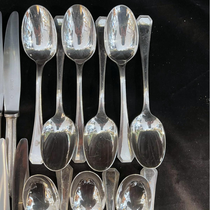 Luc Lanel for Christofle, GALLIA collection, AMERICA Art Deco model in silver-plated metal, 36 pieces