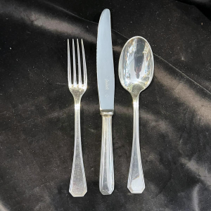 Luc Lanel for Christofle, GALLIA collection, AMERICA Art Deco model in silver-plated metal, 36 pieces