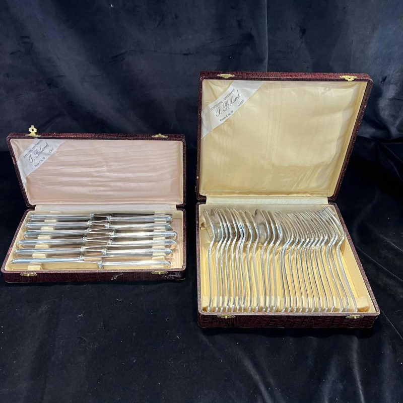 Luc Lanel for Christofle, GALLIA collection, AMERICA Art Deco model in silver-plated metal, 36 pieces