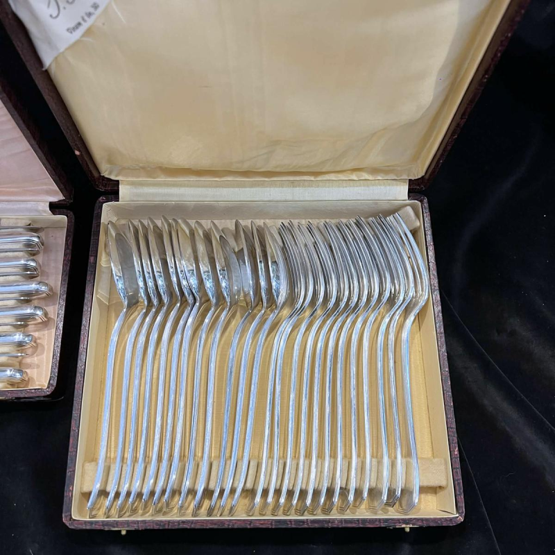 Luc Lanel for Christofle, GALLIA collection, AMERICA Art Deco model in silver-plated metal, 36 pieces