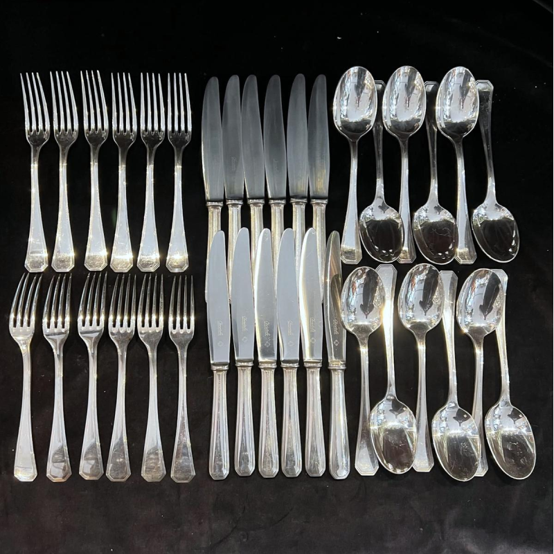 Luc Lanel voor Christofle, GALLIA-collectie, AMERICA Art Deco-model in verzilverd metaal, 36 stuks