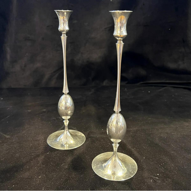 Ted Muehling for ER Butler & Co., pair of silver-plated metal candlesticks
