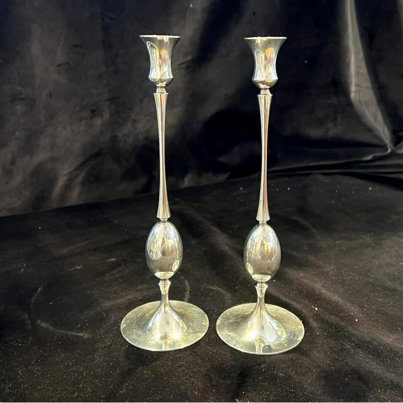 Ted Muehling for ER Butler & Co., pair of silver-plated metal candlesticks
