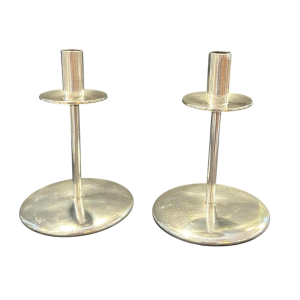 SAMBONET, paire de flambeaux-bougeoirs en métal argenté, Italie ca 1960