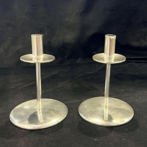 SAMBONET, pair of silver-plated metal candlesticks, Italy ca 1960