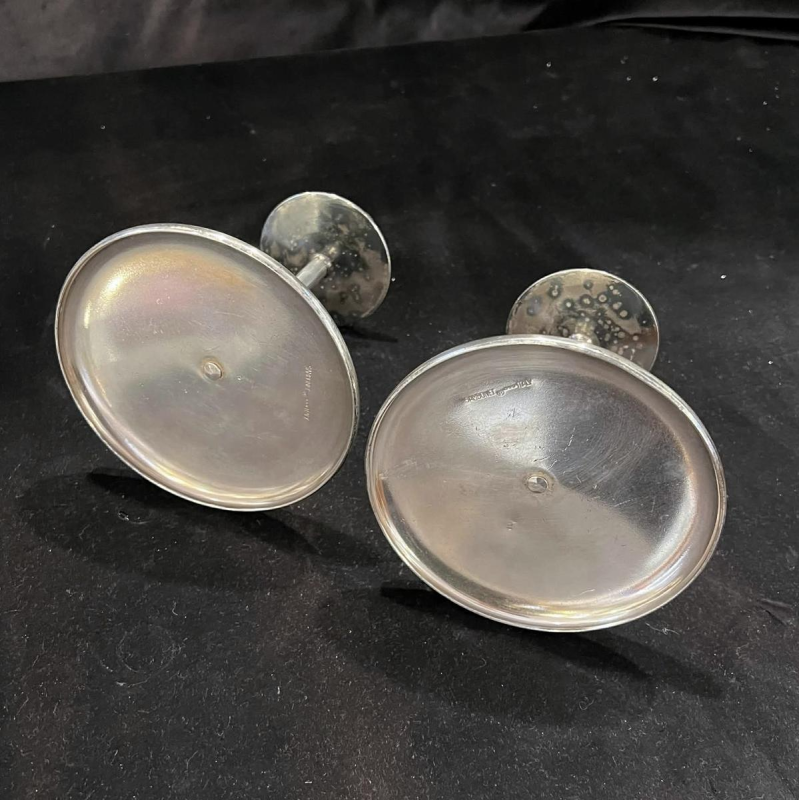 SAMBONET, pair of silver-plated metal candlesticks, Italy ca 1960