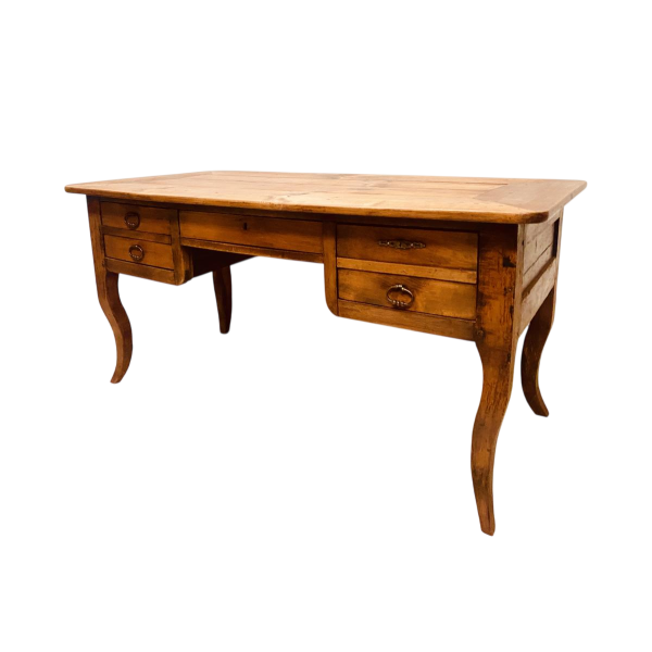 Bureau provincial à tiroirs de style Louis XV, merisier massif, vers 1900