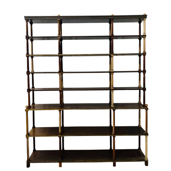 Open bookcase with 7 shelves, turned wood columns, fully demountable, 20th century