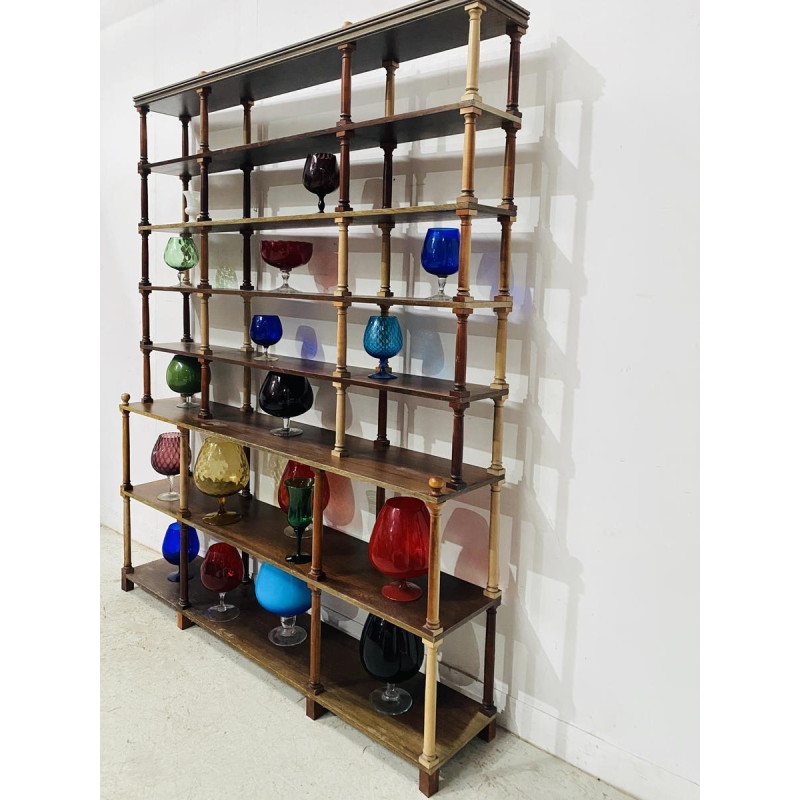 Open bookcase with 7 shelves, turned wood columns, fully demountable, 20th century