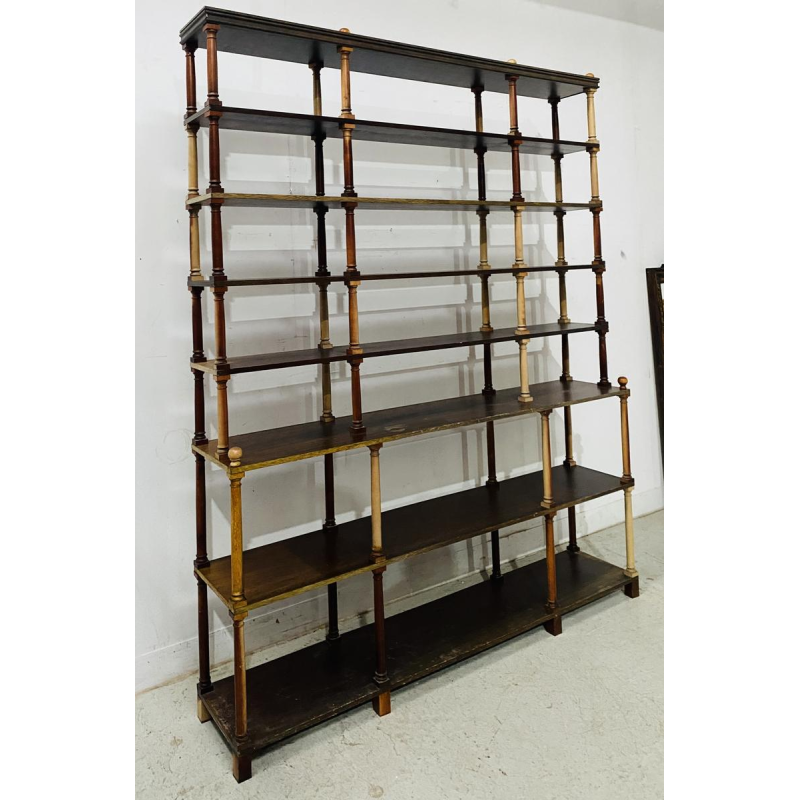 Open bookcase with 7 shelves, turned wood columns, fully demountable, 20th century
