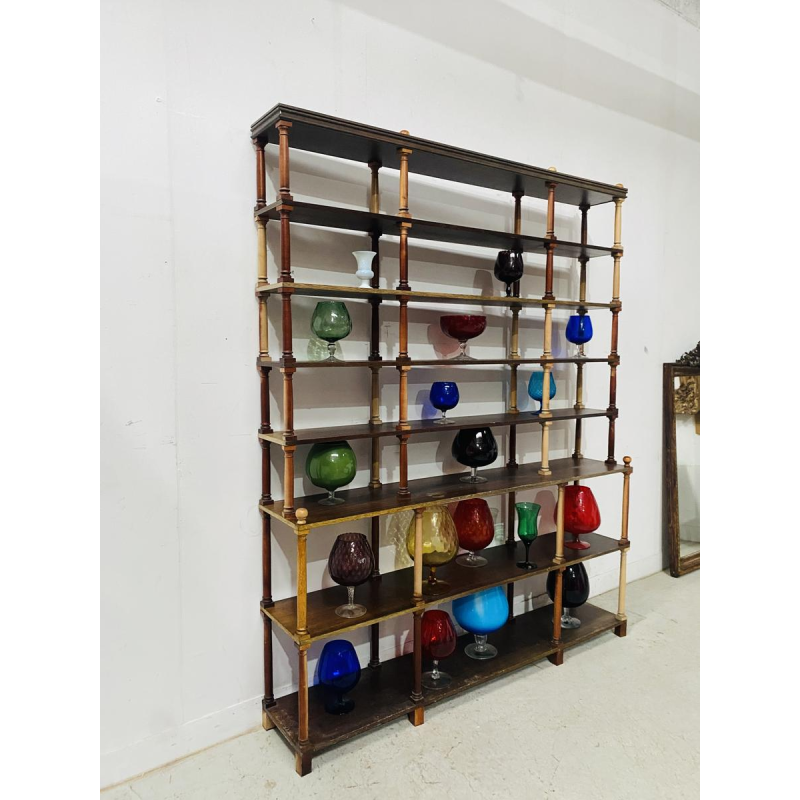 Open bookcase with 7 shelves, turned wood columns, fully demountable, 20th century