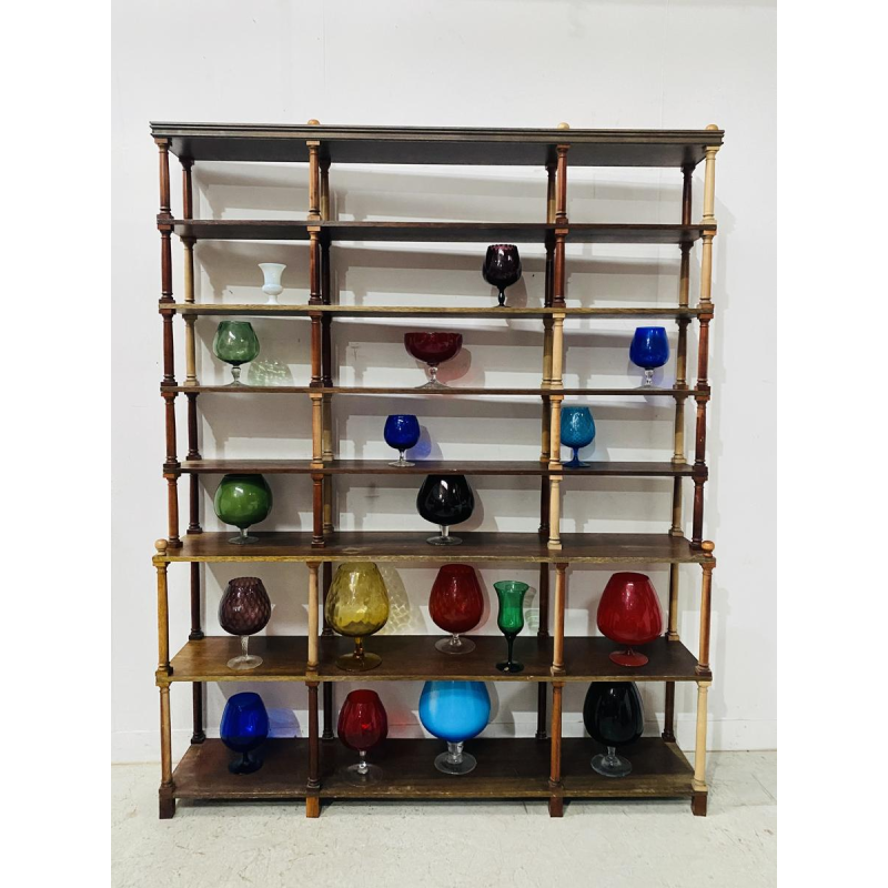 Open bookcase with 7 shelves, turned wood columns, fully demountable, 20th century