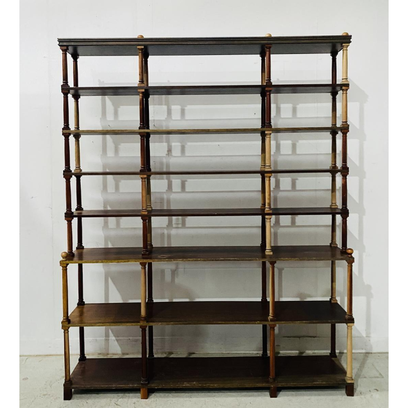 Open bookcase with 7 shelves, turned wood columns, fully demountable, 20th century