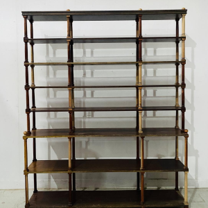 Open bookcase with 7 shelves, turned wood columns, fully demountable, 20th century