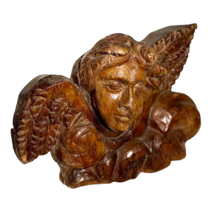 Tête d'ange sculptée en bois ancien - fragment architectural sculpture - travail français, XIXe siècle