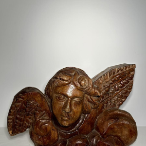 Gesneden houten engelenkop - architectonisch fragment sculptuur - Frans werk, 19e eeuw