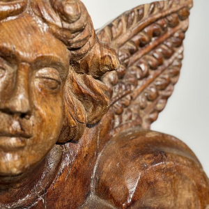 Gesneden houten engelenkop - architectonisch fragment sculptuur - Frans werk, 19e eeuw