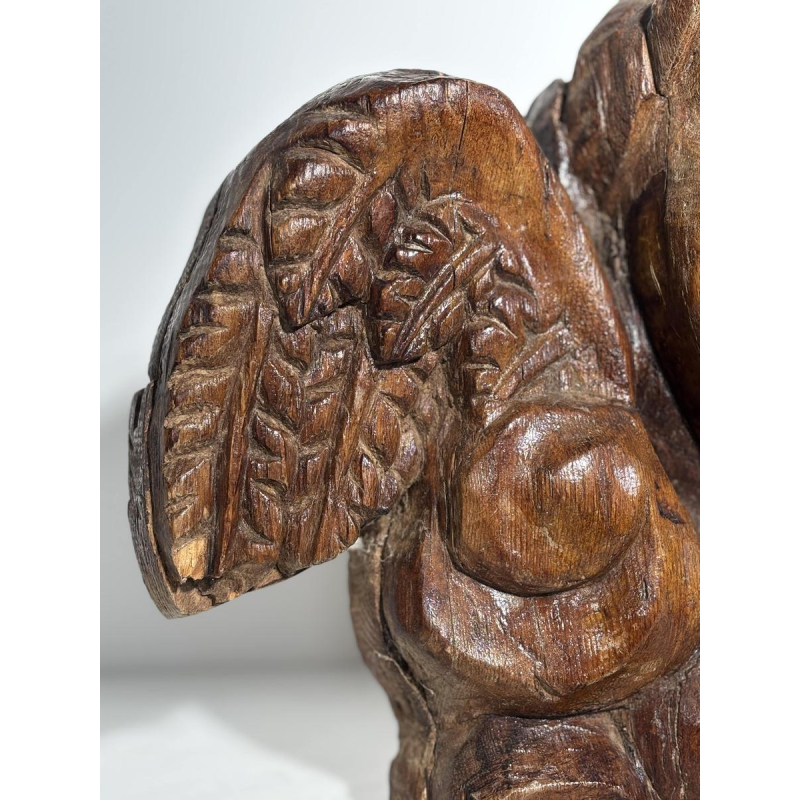 Tête d'ange sculptée en bois ancien - fragment architectural sculpture - travail français, XIXe siècle