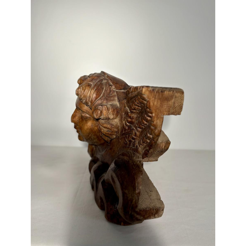 Gesneden houten engelenkop - architectonisch fragment sculptuur - Frans werk, 19e eeuw