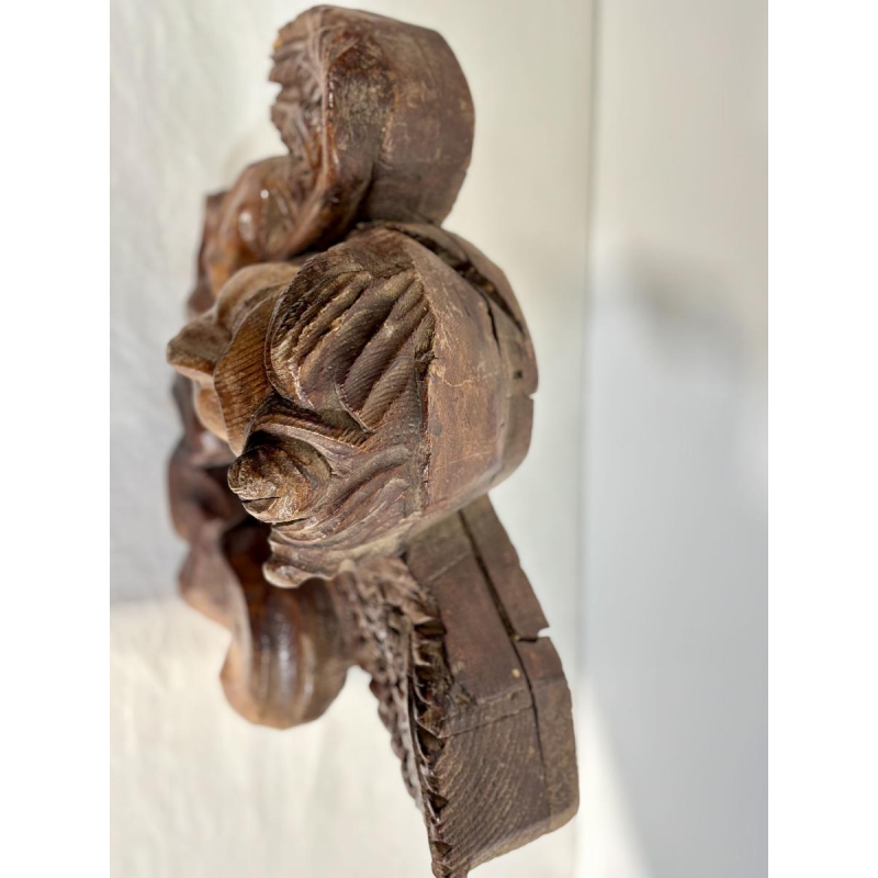 Carved wooden angel head - architectural fragment sculpture - French work, 19th century