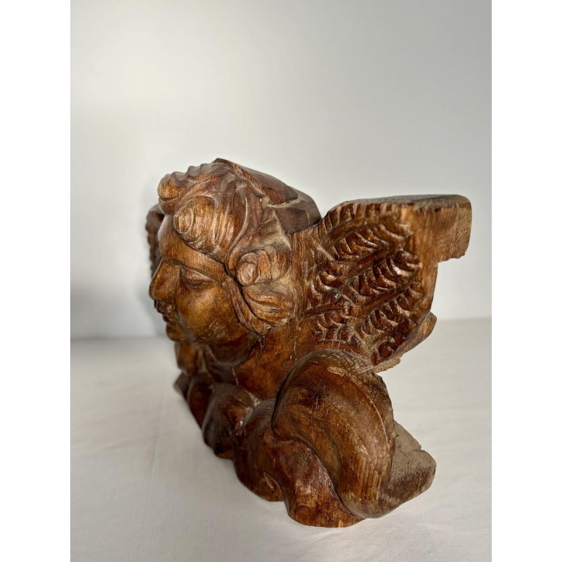 Gesneden houten engelenkop - architectonisch fragment sculptuur - Frans werk, 19e eeuw