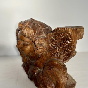 Gesneden houten engelenkop - architectonisch fragment sculptuur - Frans werk, 19e eeuw