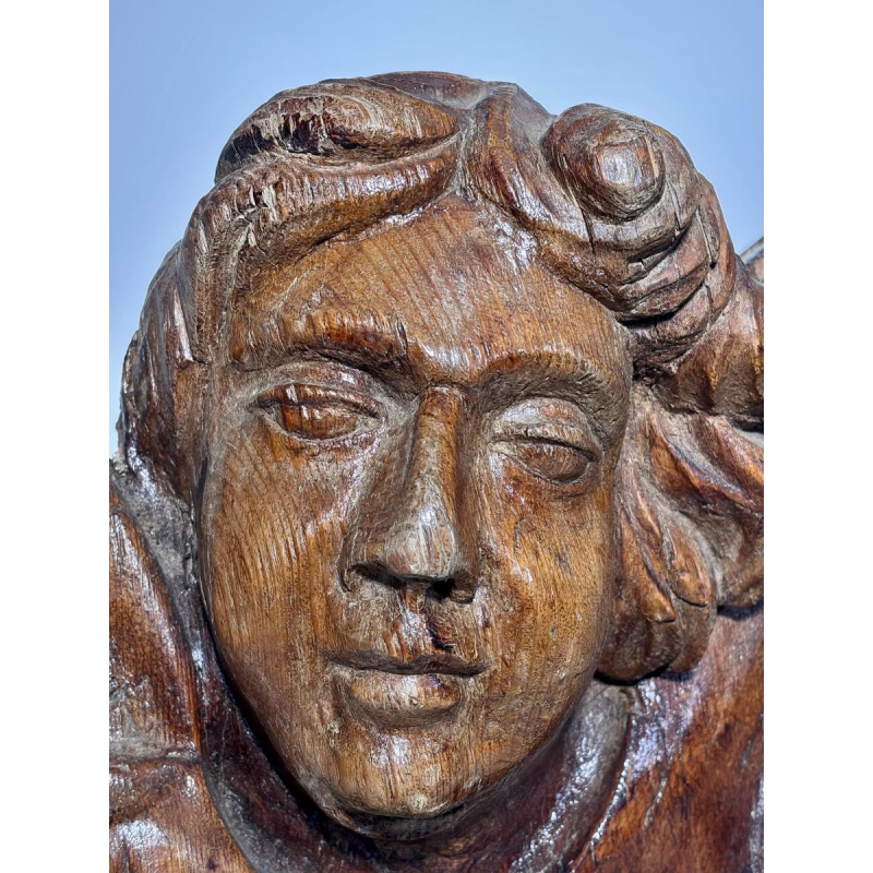 Carved wooden angel head - architectural fragment sculpture - French work, 19th century