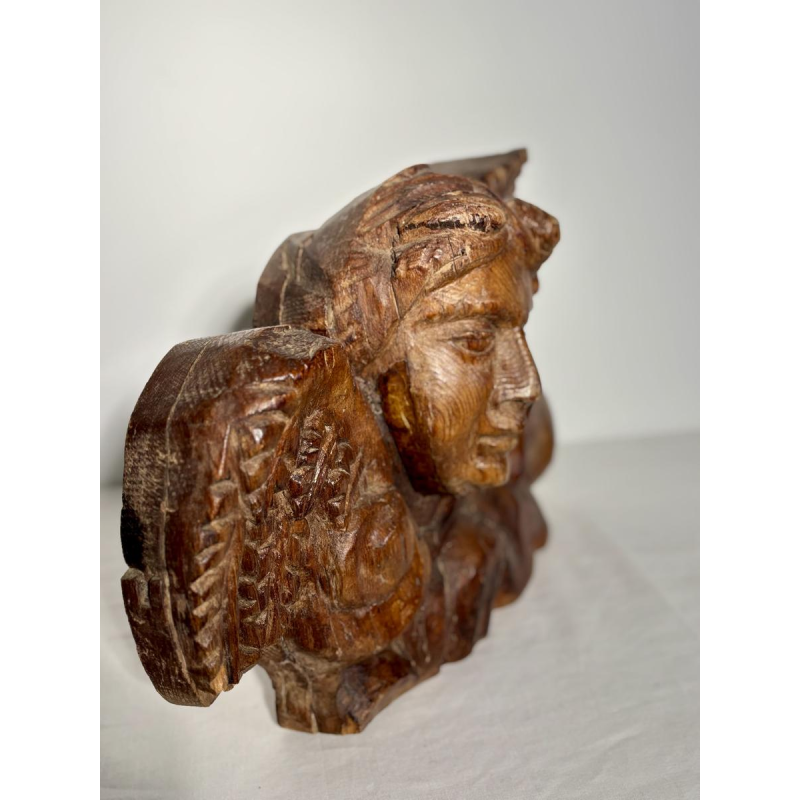 Carved wooden angel head - architectural fragment sculpture - French work, 19th century