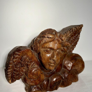 Gesneden houten engelenkop - architectonisch fragment sculptuur - Frans werk, 19e eeuw