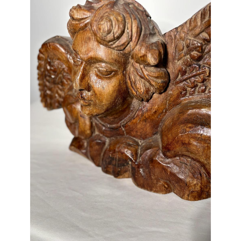 Gesneden houten engelenkop - architectonisch fragment sculptuur - Frans werk, 19e eeuw
