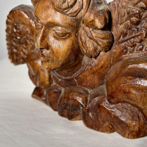 Gesneden houten engelenkop - architectonisch fragment sculptuur - Frans werk, 19e eeuw
