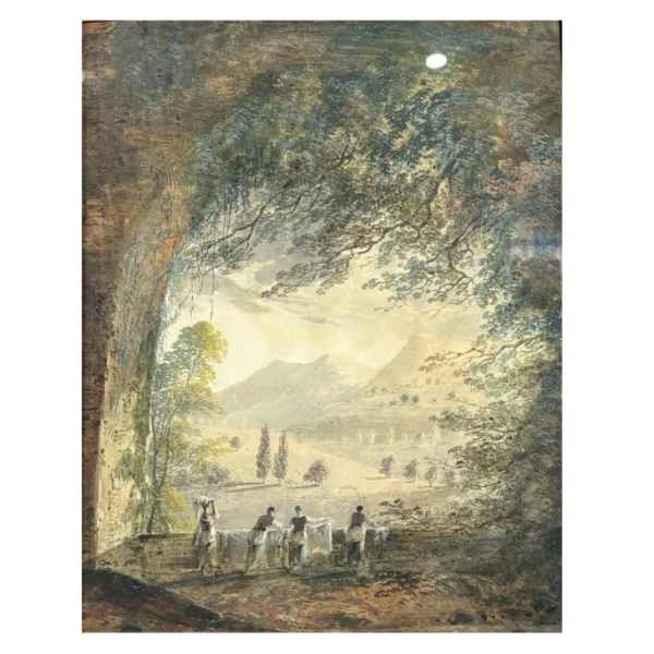 Attribué à Louis Gadbois, paysage de la campagne italienne, gouache sur papier