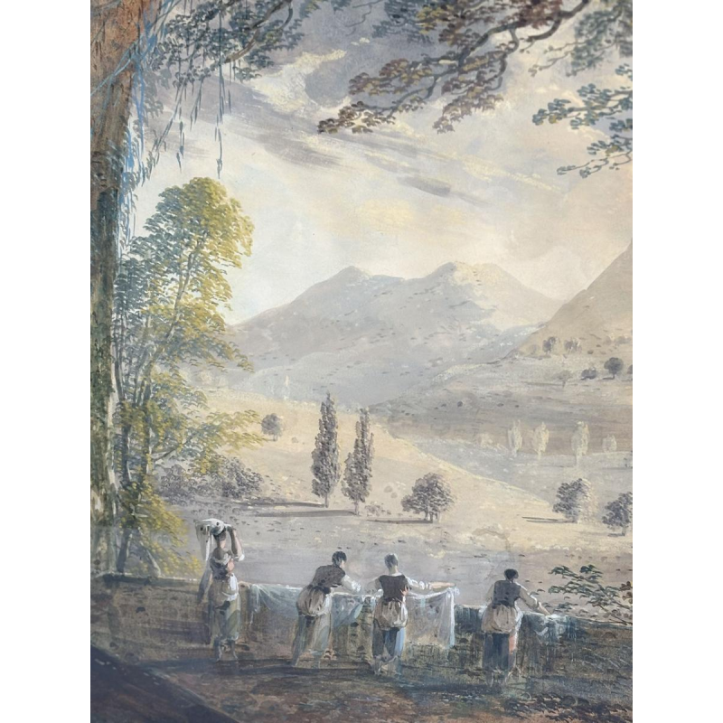 Attribué à Louis Gadbois, paysage de la campagne italienne, gouache sur papier