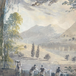 Attributed to Louis Gadbois, landscape of the Italian countryside, gouache on paper