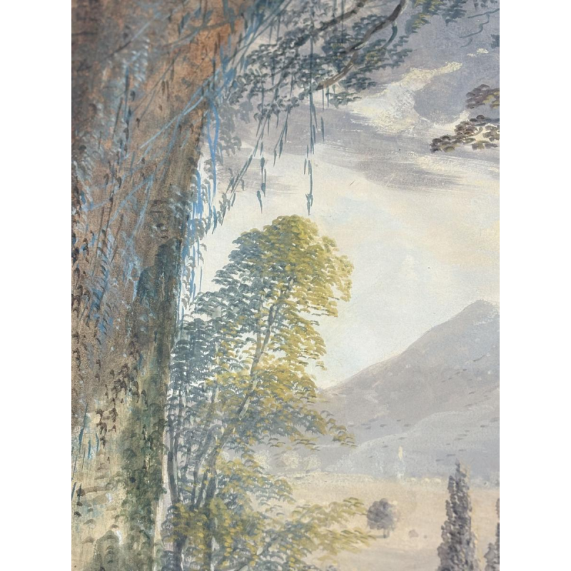 Attributed to Louis Gadbois, landscape of the Italian countryside, gouache on paper