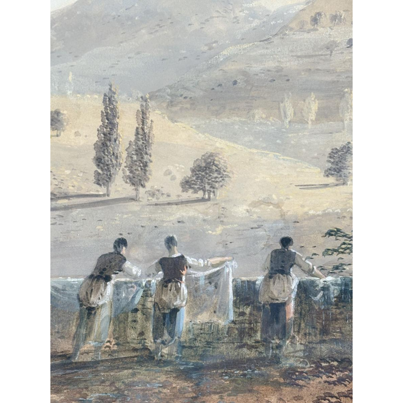 Attributed to Louis Gadbois, landscape of the Italian countryside, gouache on paper