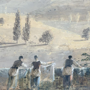 Toegeschreven aan Louis Gadbois, landschap van het Italiaanse platteland, gouache op papier