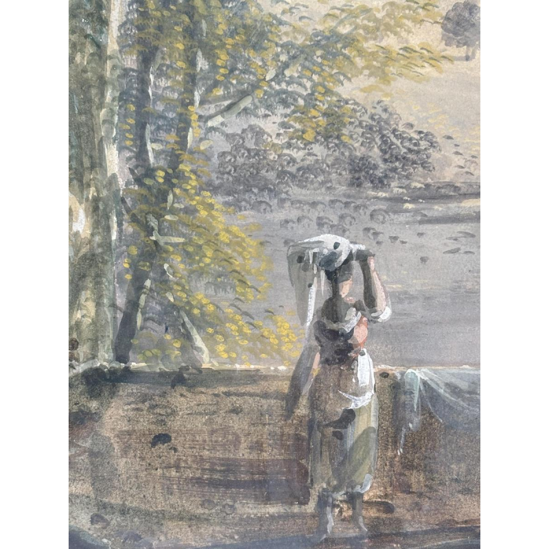 Attribué à Louis Gadbois, paysage de la campagne italienne, gouache sur papier