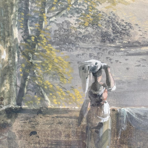 Toegeschreven aan Louis Gadbois, landschap van het Italiaanse platteland, gouache op papier