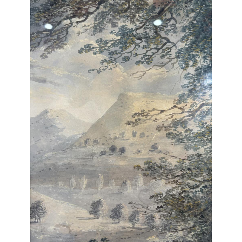 Attributed to Louis Gadbois, landscape of the Italian countryside, gouache on paper