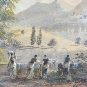 Attributed to Louis Gadbois, landscape of the Italian countryside, gouache on paper