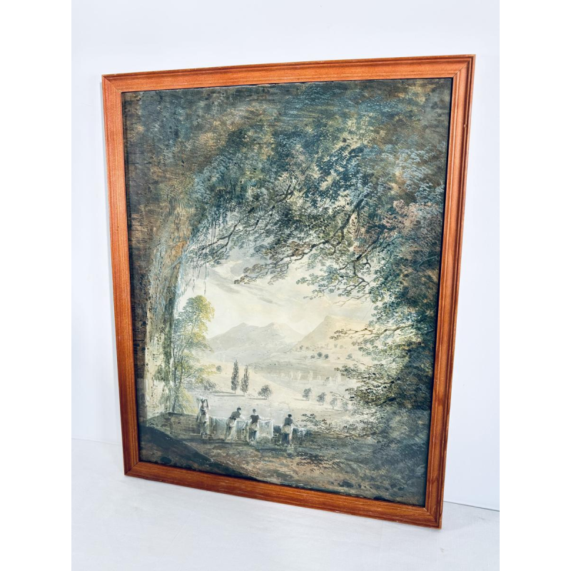 Attributed to Louis Gadbois, landscape of the Italian countryside, gouache on paper