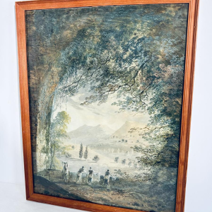 Attributed to Louis Gadbois, landscape of the Italian countryside, gouache on paper