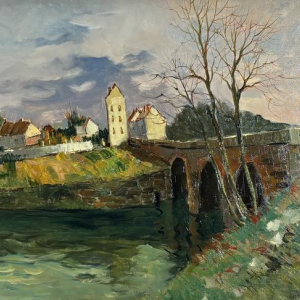 Maurice Lemaitre "The Bridge" oil on canvas, French School of the 20th century
