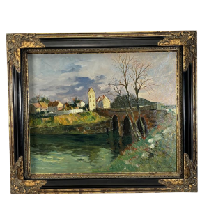 Maurice Lemaitre "Le Pont" huile sur toile, Ecole française du XXe siècle