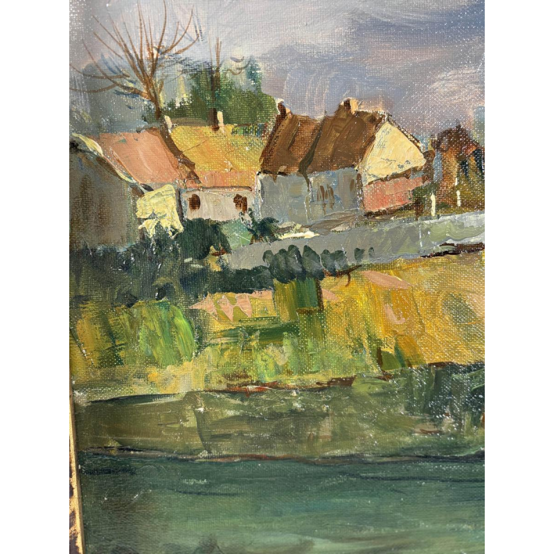 Maurice Lemaitre "Le Pont" huile sur toile, Ecole française du XXe siècle