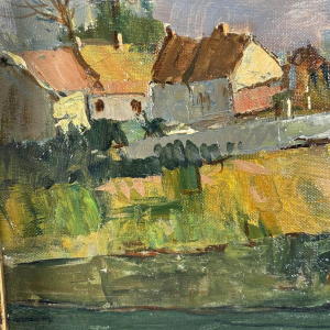 Maurice Lemaitre "Le Pont" huile sur toile, Ecole française du XXe siècle