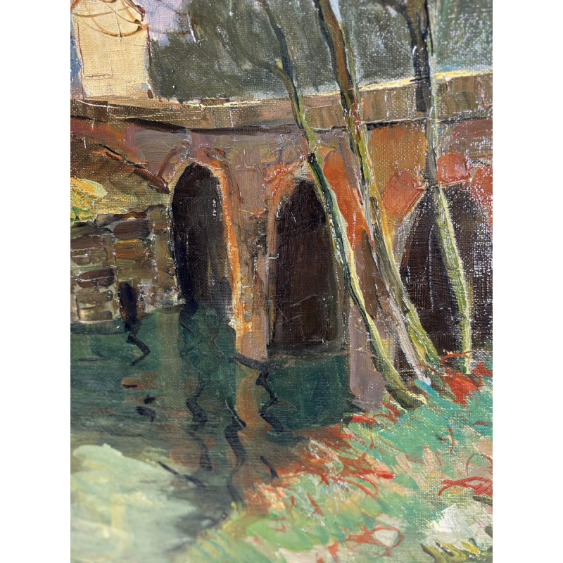 Maurice Lemaitre "The Bridge" oil on canvas, French School of the 20th century