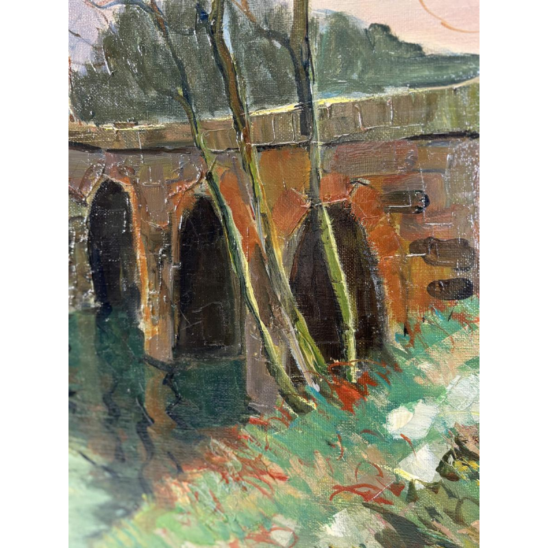 Maurice Lemaitre "The Bridge" oil on canvas, French School of the 20th century