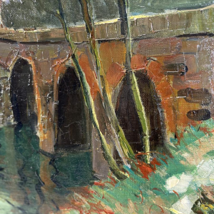 Maurice Lemaitre "The Bridge" oil on canvas, French School of the 20th century
